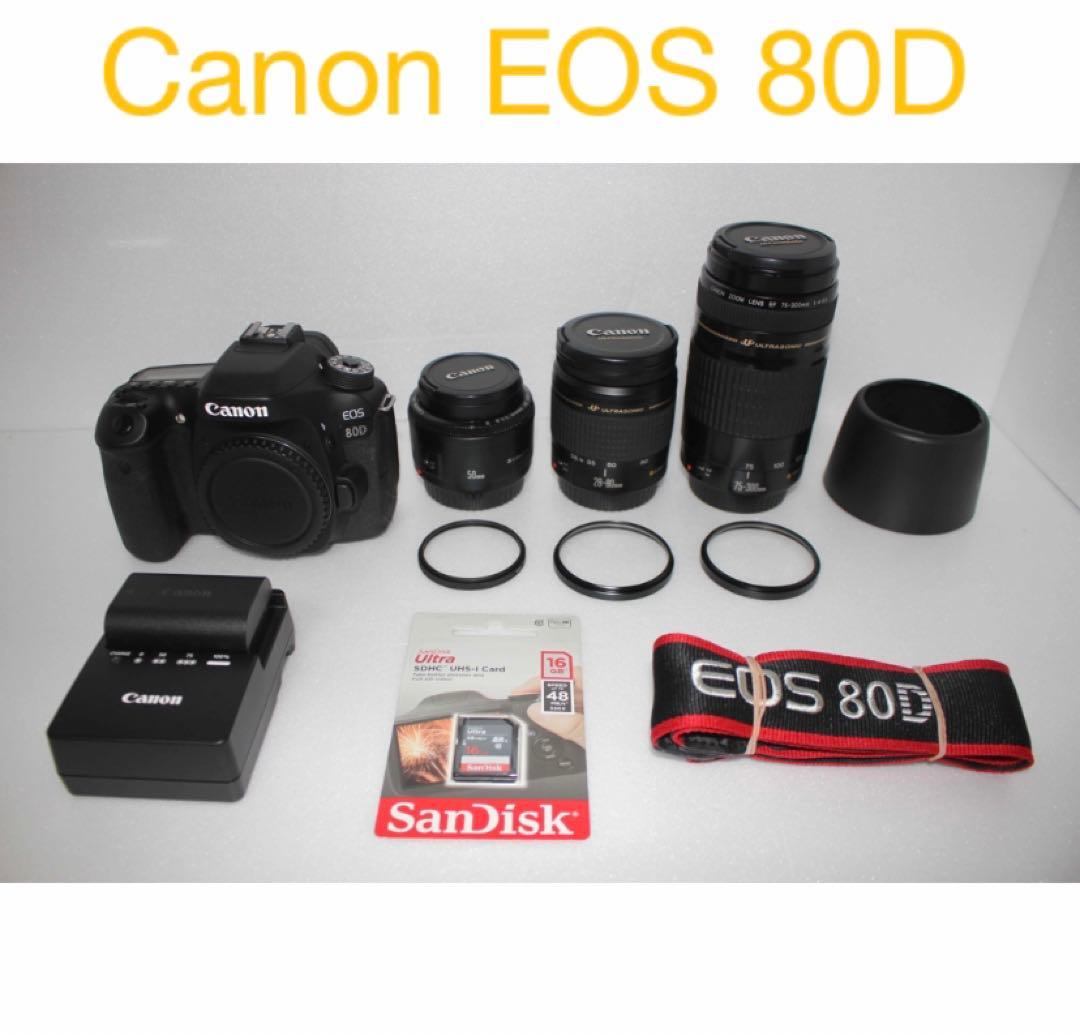 デジタル一眼レフカメラCanon EOS 80D/標準&望遠&単焦点レンズセット レンタル - Canon お手軽一眼レフ & ボケる標準単焦点セット EOS 80D +
