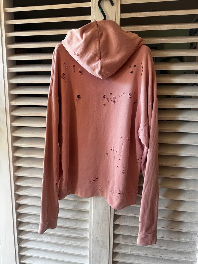 オーバーサイズRHC ダメージ加工 フード付きパーカー ピンク