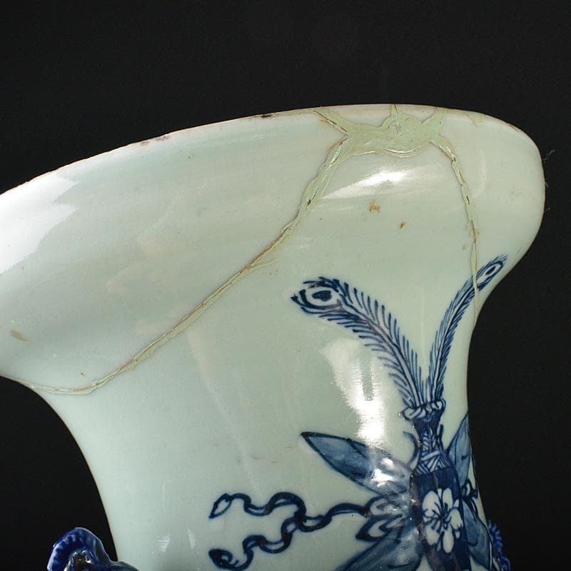 中国 青花 花瓶文 双耳盤口瓶 高さ約58.5cm M R6129F