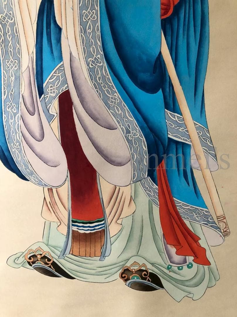 中国古美術・純手描き四尺人物掛軸・古代の賢者国画・黄山寿印