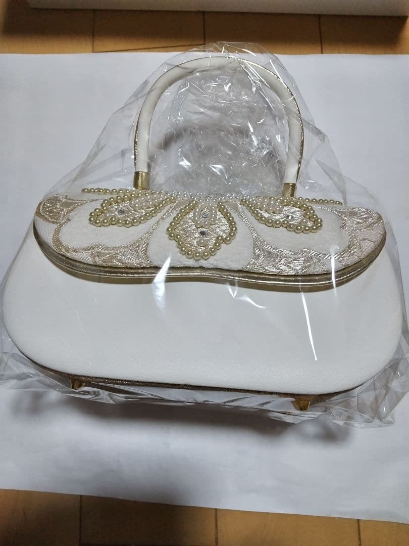 豪華ビーズパール刺繍 本格カブセ 振袖バッグ草履セット 西陣帯地