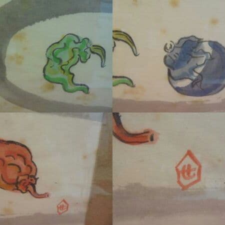 AKa5379 芹沢銈介 肉筆 額 共シール