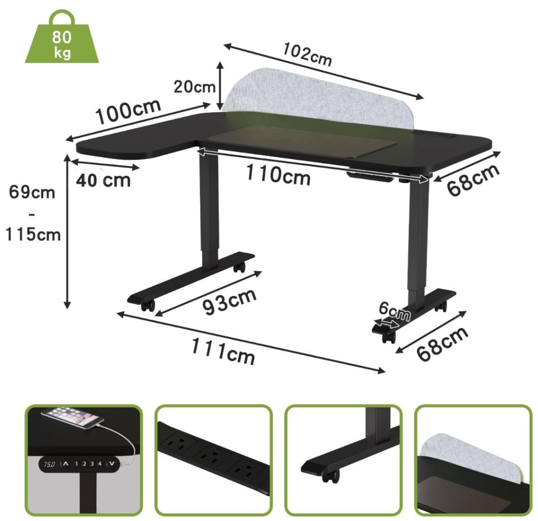 電動 昇降デスク スタンディング デスク パソコン ゲーミング L字 ブラック