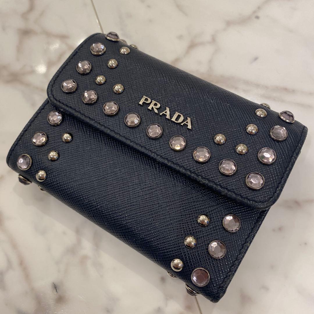PRADA ネイビー 三つ折り財布