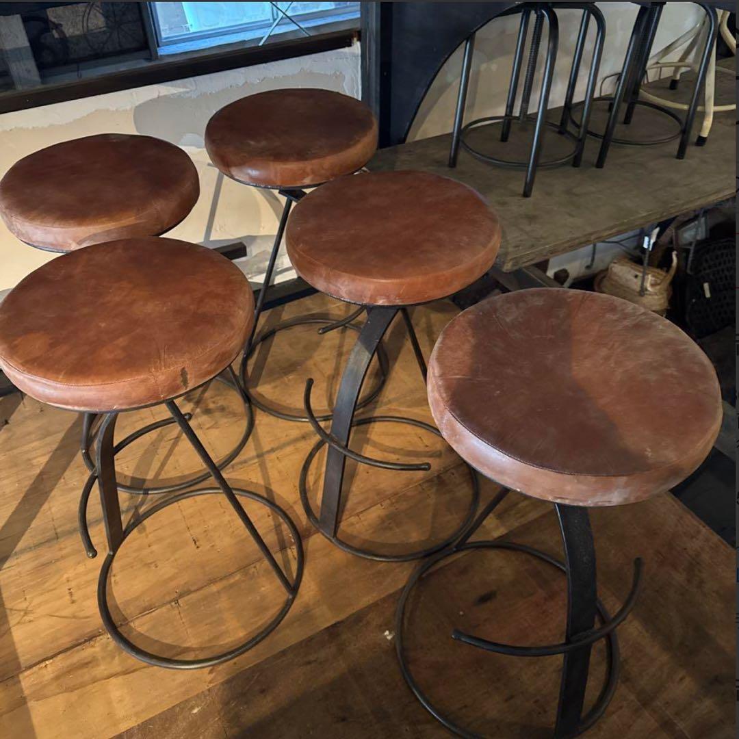 インド アイアン 水牛革 カウンターチェアー 2/4脚