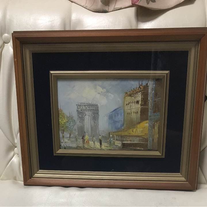 アンティーク・名作★【緑肉筆*油絵*風景画**SM号*額装