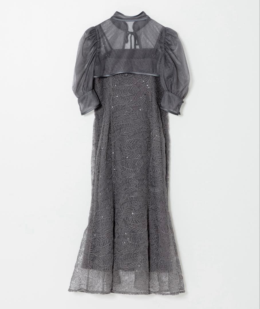 LEJA】スパンコールボタニカルマーメイドハイネックパフスリーブ