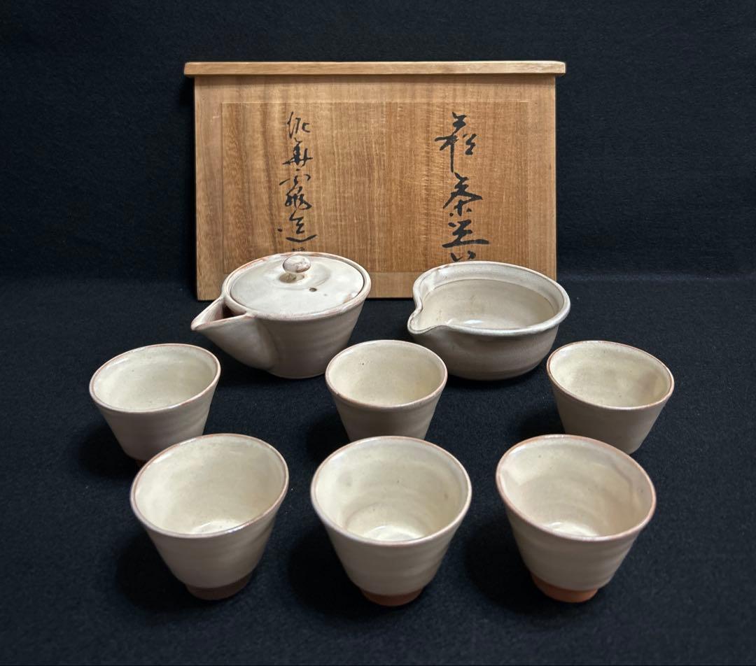坂田泥華 萩 茶器 煎茶器 泥華窯 萩焼 木箱 千z0031】十三代 坂田泥華 萩 煎茶器 揃い (煎茶碗 6客・