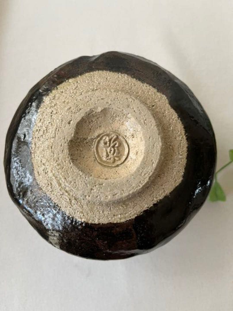 佐々木昭楽　黒織部　黒茶碗　楽焼　共布　箱入り