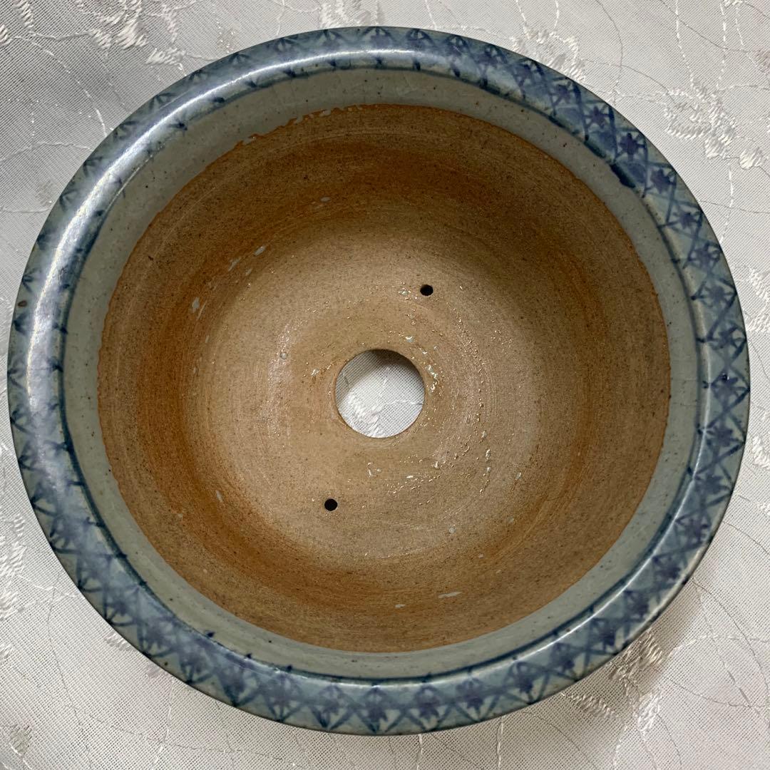 祥石　丸　盆栽鉢　人気鉢　絵鉢