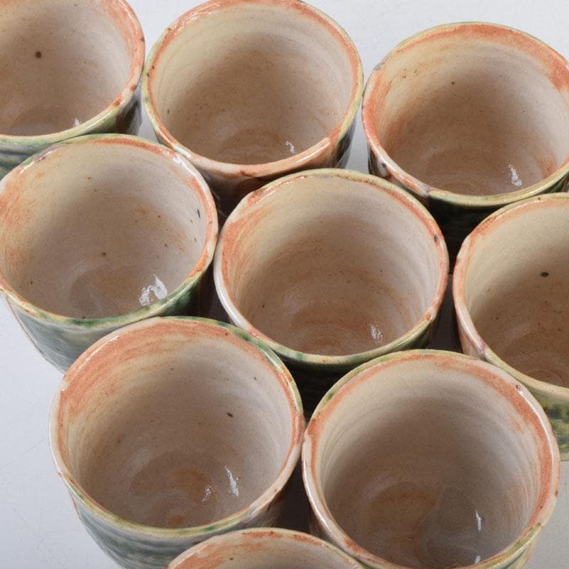 マサオ 様専用煎茶道具 織部焼 煎茶碗 十客 陶印あり 時代箱