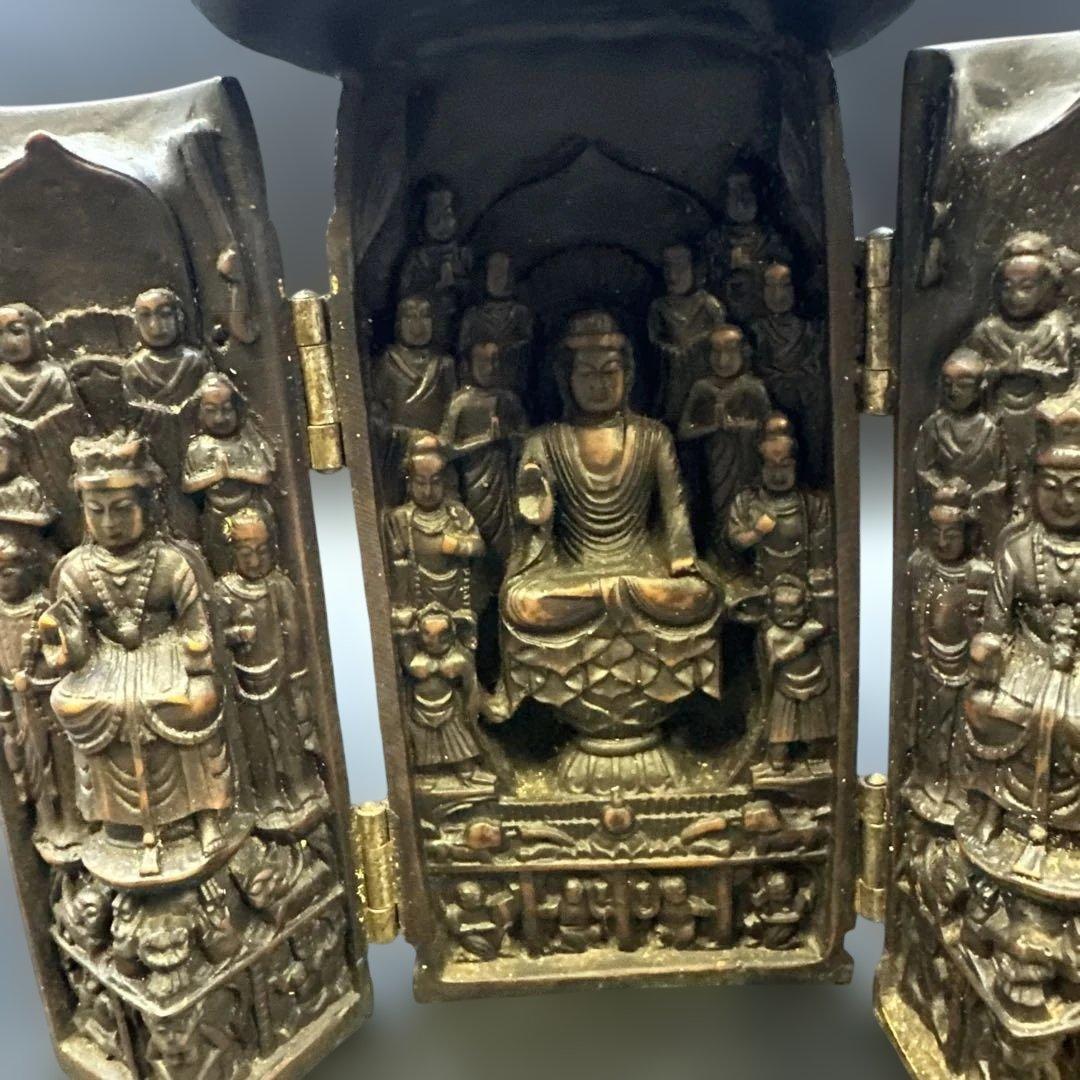 古董 置物 中国 仏像 三面仏像 彫刻