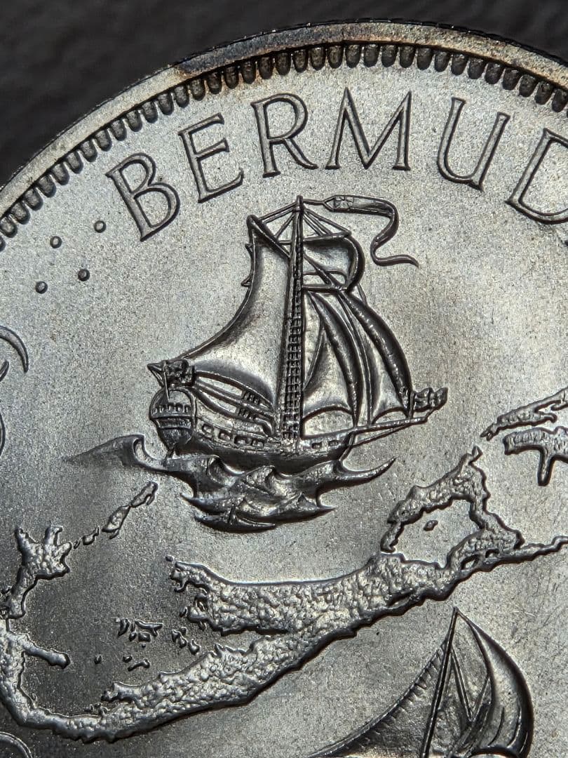 英領バーミューダ エリザベス2世 発見350周年記念 1 クラウン銀貨 1959