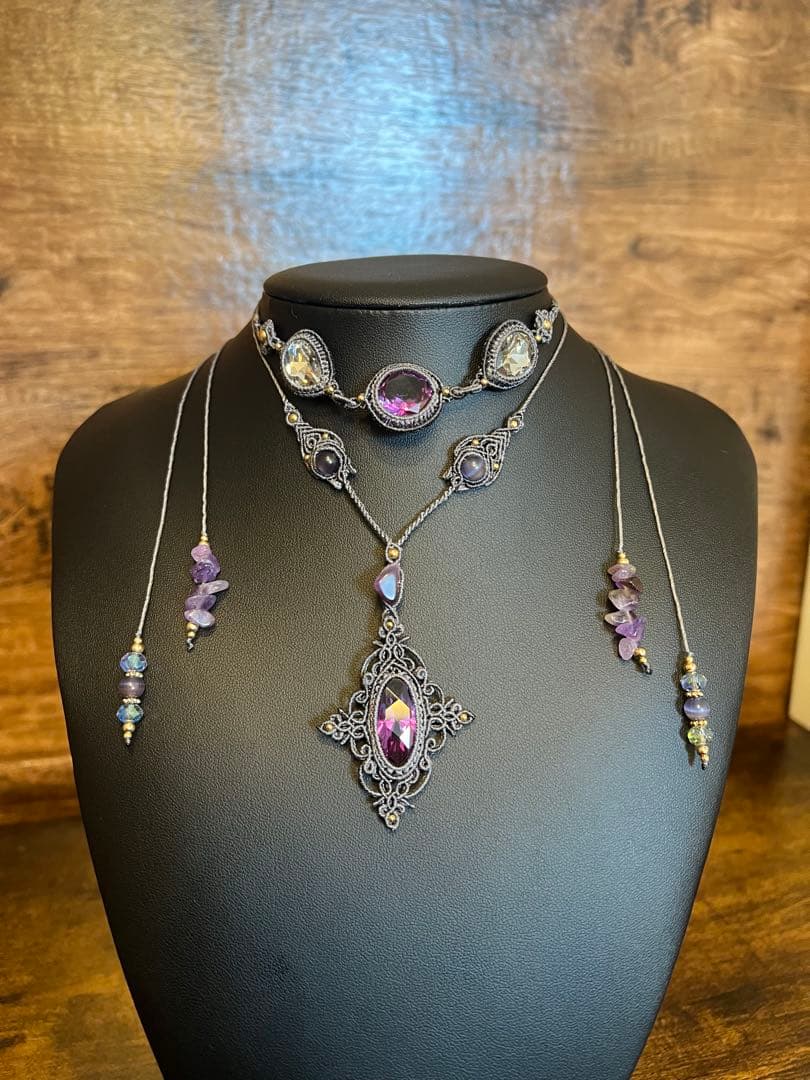 handmade_Luna】マクラメ× アメシスト ネックレス【2点セット】