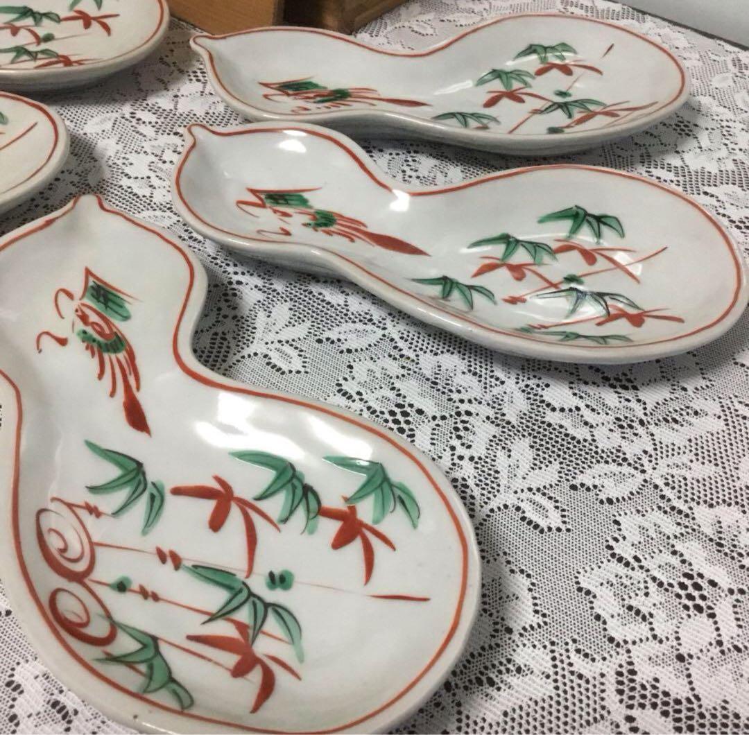 未使用 赤絵 瓢 向付 竹徳 小皿