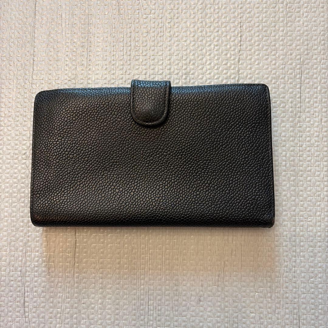CHANEL キャビアスキン　ココマーク　二つ折り　長財布　黒