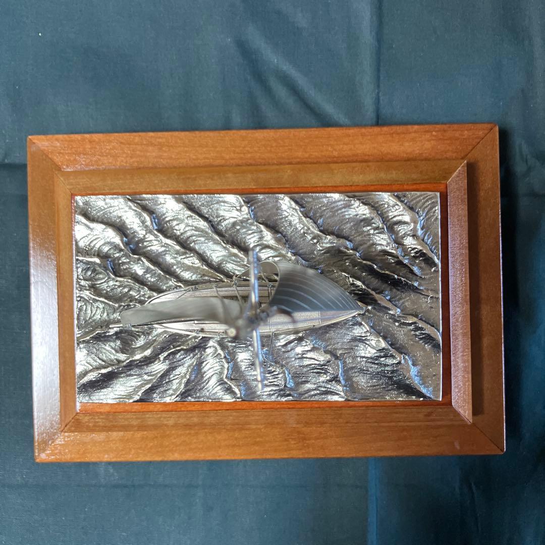 シルバー950 SILVER 銀製　帆船　ヨット　置物　ガラスケース入り