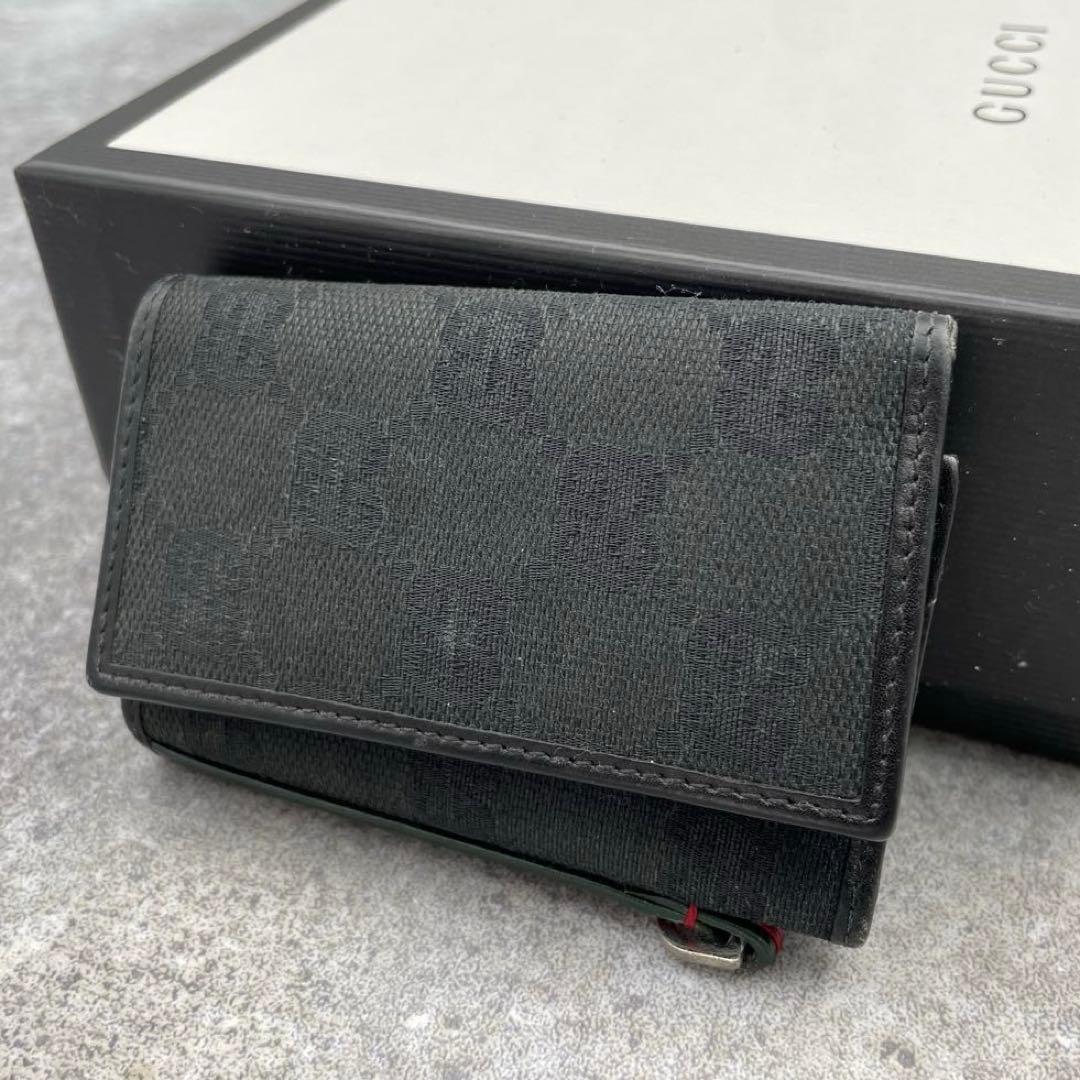 GUCCI グッチ キーケース 6連 シェリーライン 黒 ブラック キャンバス