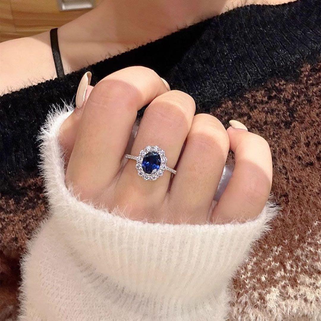 青いサファイアとダイヤモンドのリング