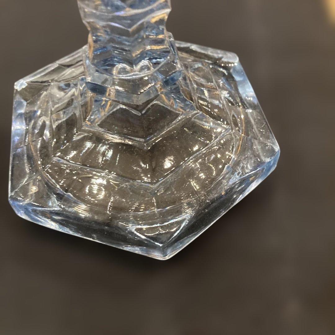 1940年代 アメリカ製ガラス製 八角形 キャンドルホルダー貴重なブルー