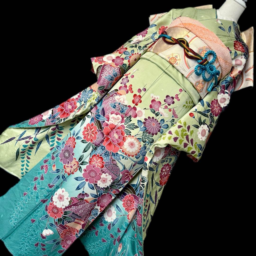 未使用品 振袖フルセット トールサイズ 新品長襦袢 グリーン 161