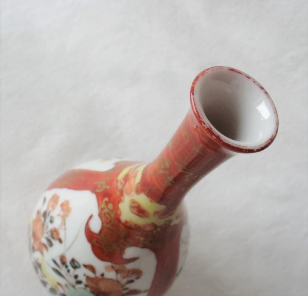 九谷 花瓶 高18cm　★ラベル「明治３年-５年、カナダでかう」