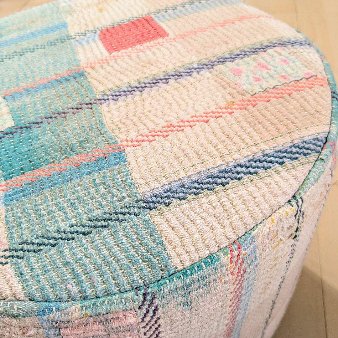 ヴィンテージラリーキルトのペットハウス　スツール　ラウンド　刺し子　刺繍　椅子