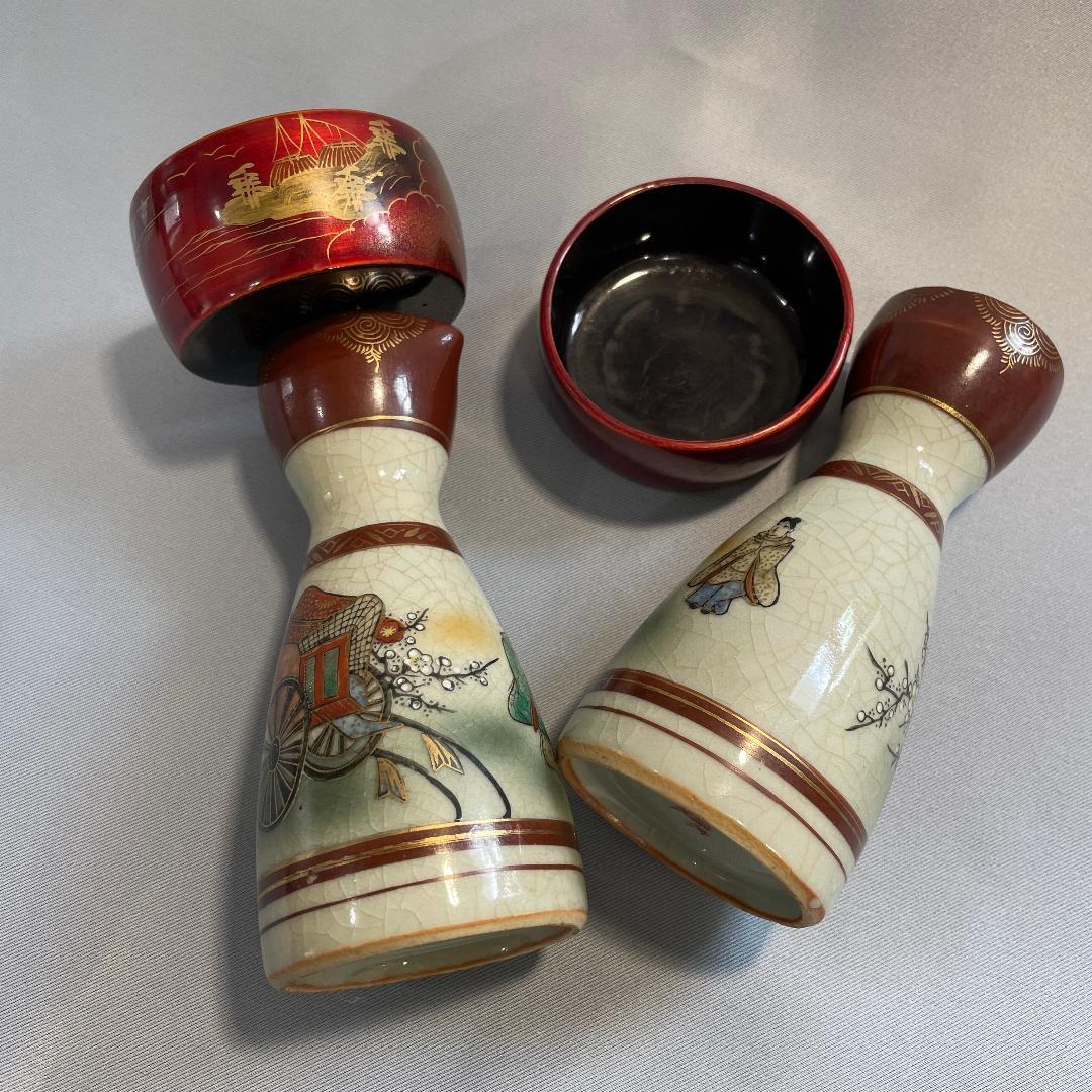 京の骨董品です！清水焼 雅の徳利と塗の袴 2組4点 K2186