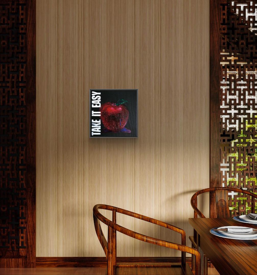 美徳のリンゴ/ テクスチャーアート18×18㎝ S0 モダンアート 原画1点のみ