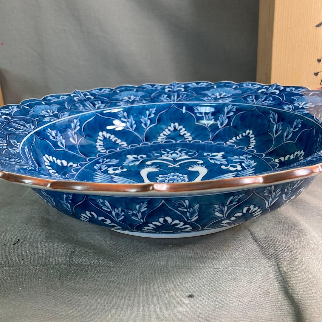 源右衛門】古伊万里の伝統 日本の名窯 舘林源右衛門作 染濃双鳥文 花形