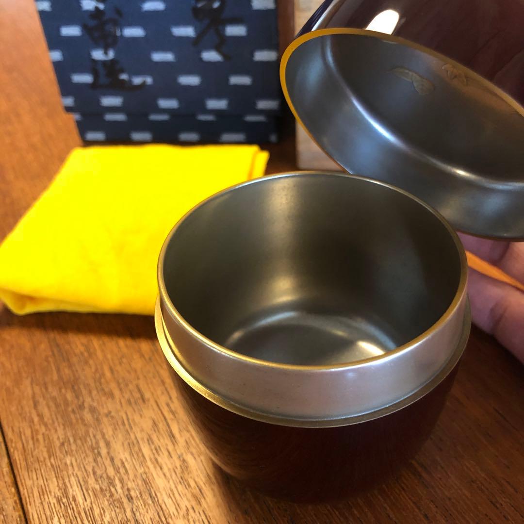 茶道具 棗 朱色 金模様 茶道具 棗 辻石斎 白漆梨地金蒔絵棗