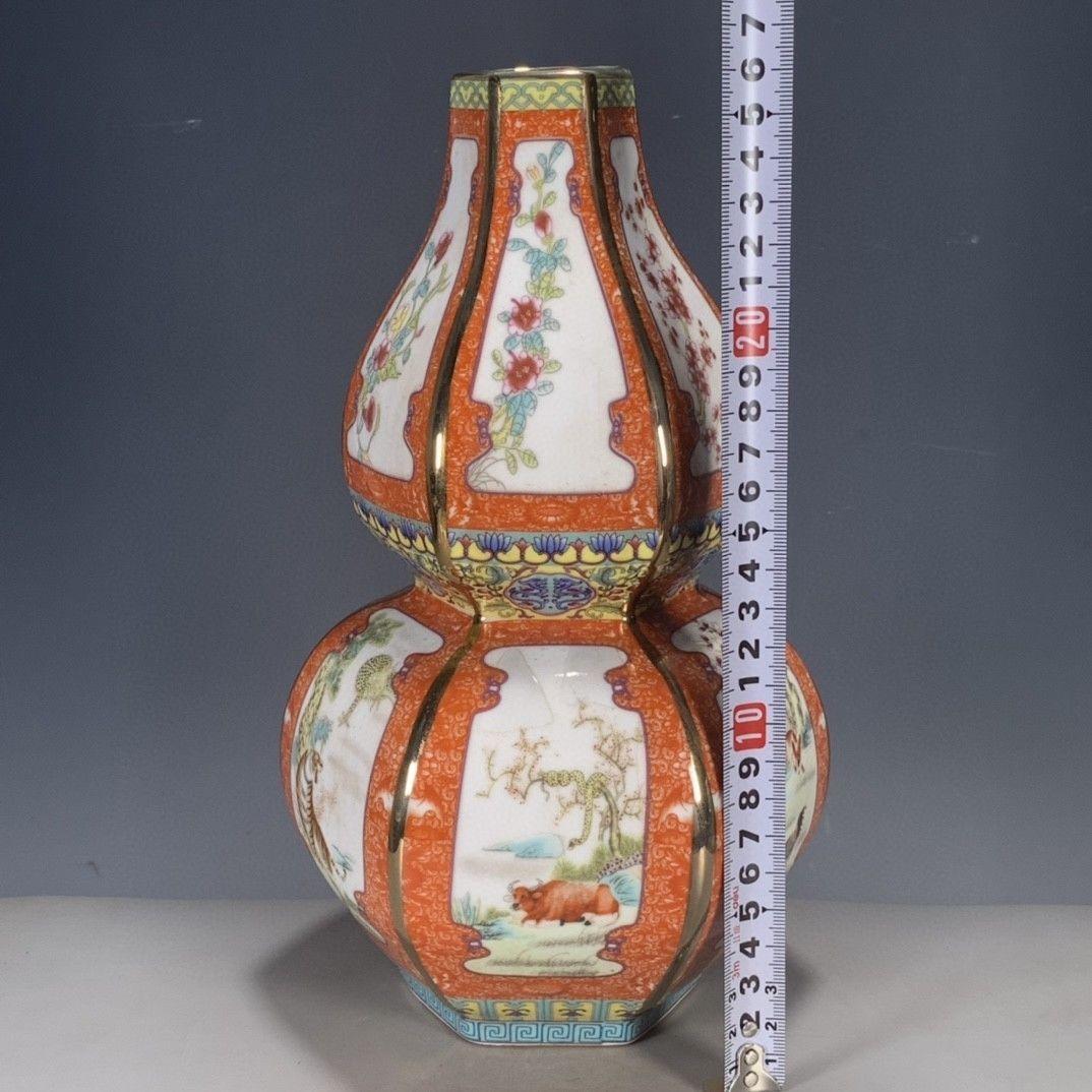 清乾隆粉彩蒔金十二支瓢簞賞瓶 景徳鎮 陶磁器 装飾品 現代工芸品 美術品 置物