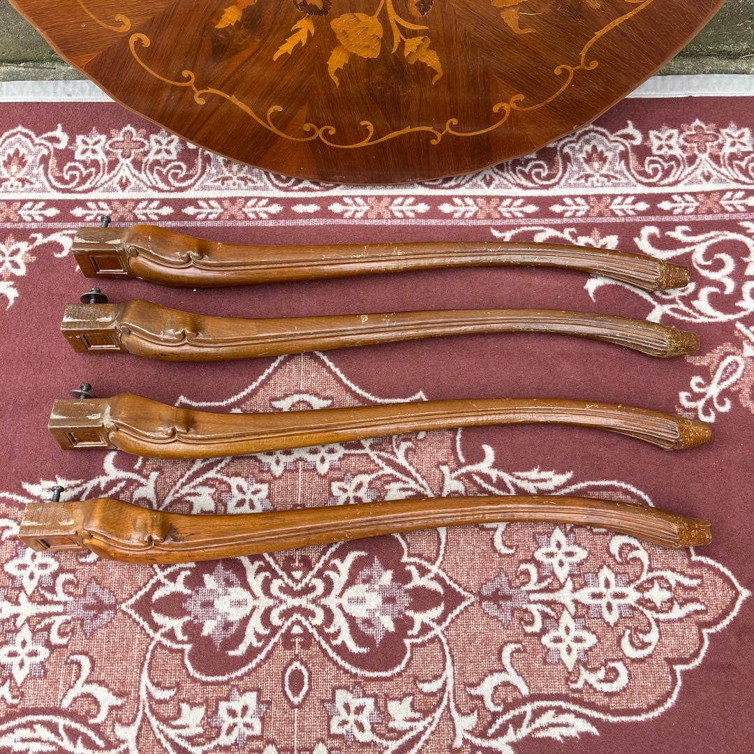 ビンテージ古家具◾️象嵌デザイン×猫脚 ラウンドテーブル 丸テーブル