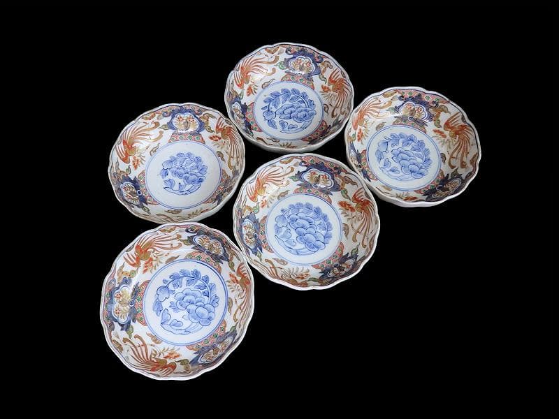 古伊万里 色絵 鳳凰に牡丹の図 膾皿 5客 C380AS-CZf - メルカリ