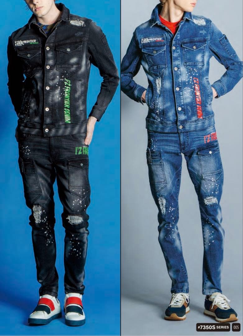 アイズフロンティア７３５０ＳデニムＧ　ＬＬ寸カーゴパンツ８５cm上下組インディゴ