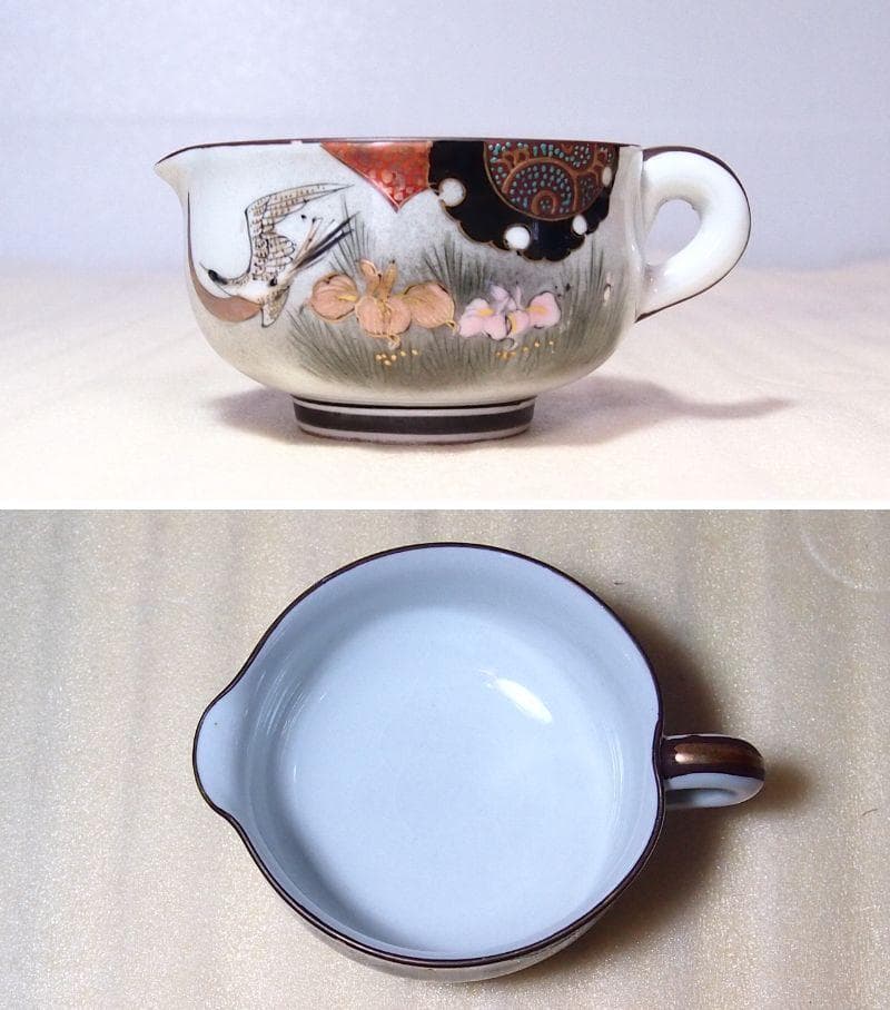 骨董・時代の美品】九谷焼 茶器揃 5客 湯呑茶碗/湯冷まし/急須 鶴/花/