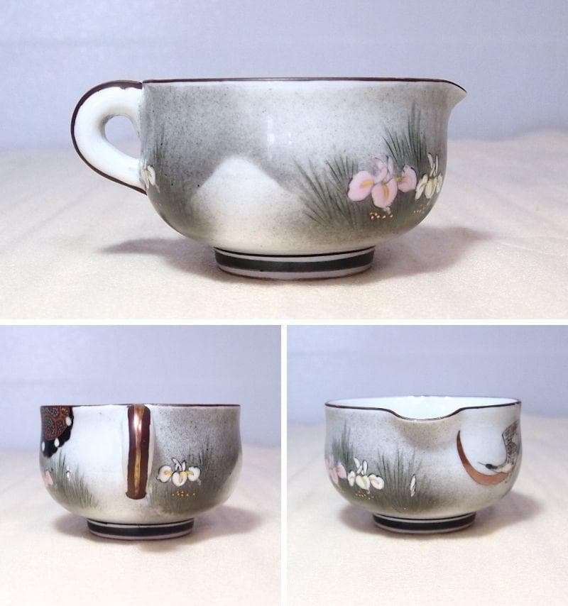 骨董・時代の美品】九谷焼 茶器揃 5客 湯呑茶碗/湯冷まし/急須 鶴/花/