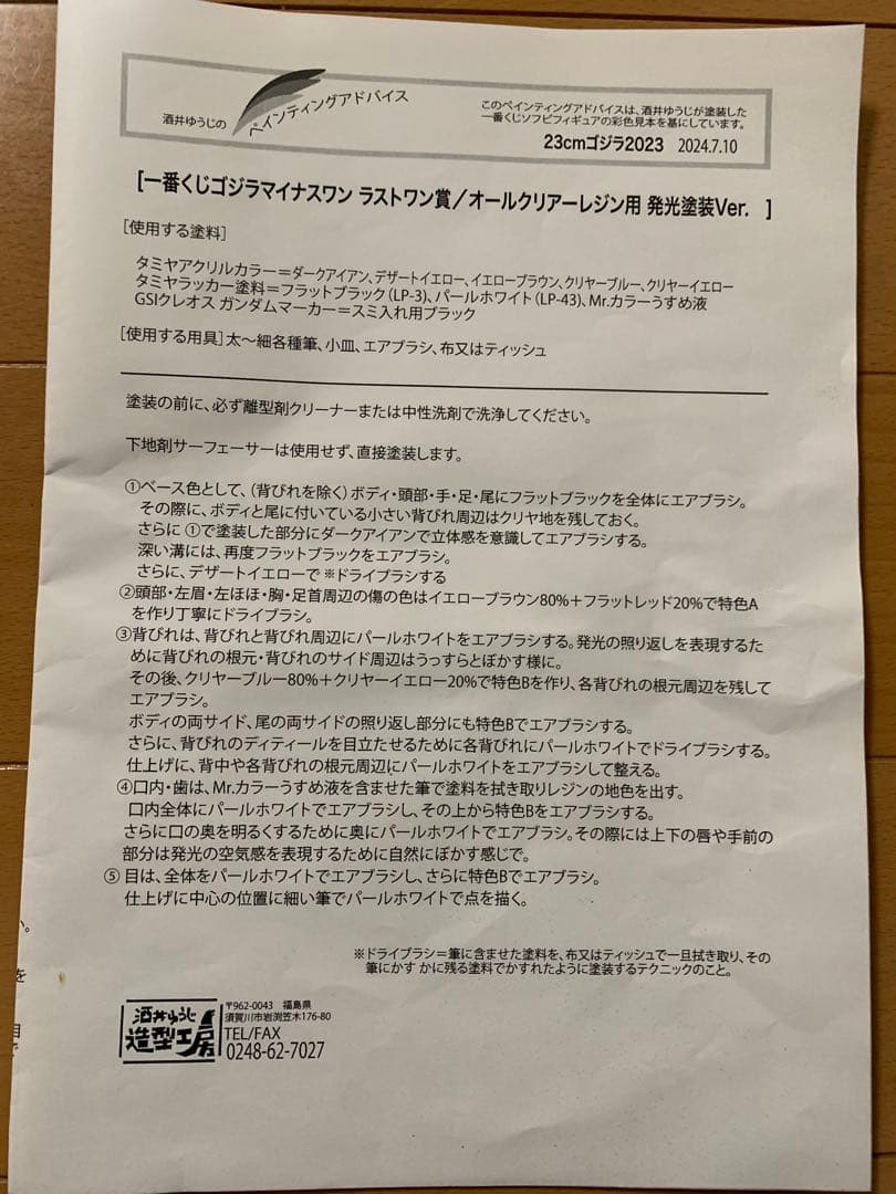 酒井ゆうじ氏 ゴジラ- 1.0 ガレージキット オールクリアー レジン版 完成品