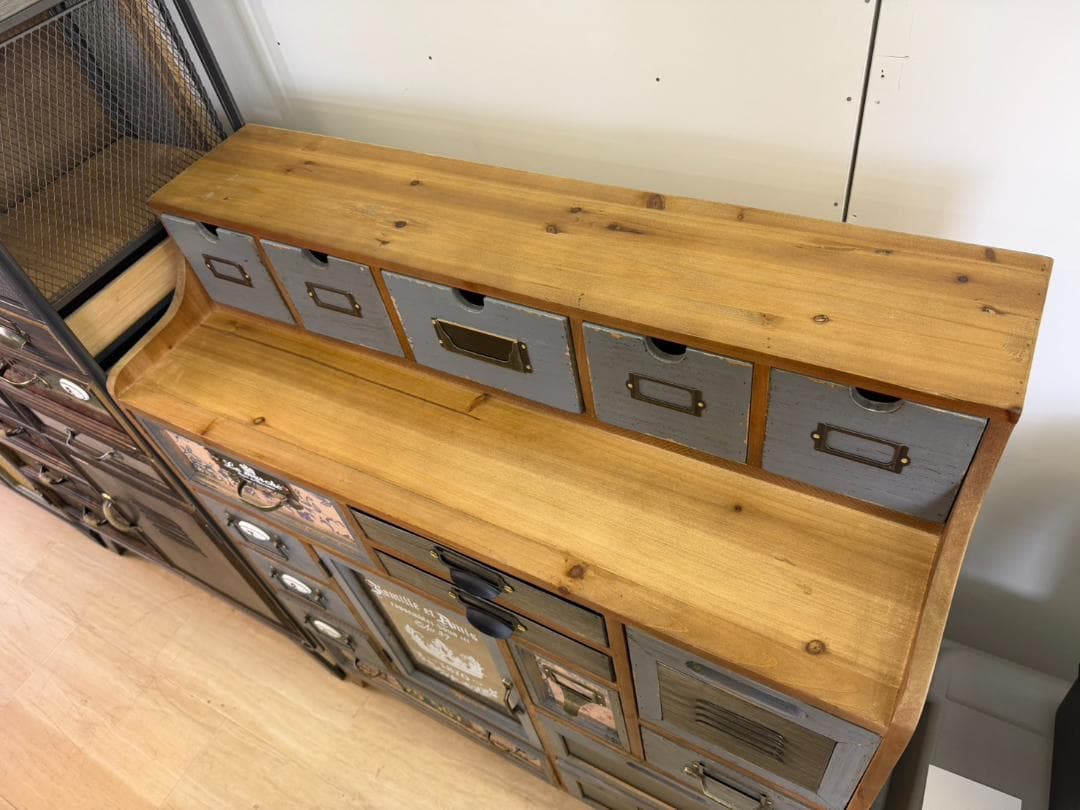 天然木 スチール キャビネット インダストリアル チェスト 引出 レトロ 棚