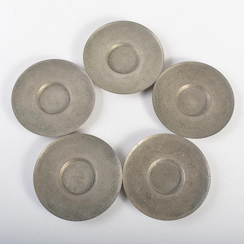 taka　竹影堂榮眞造　唐物錫円式茶托五客　依求晃写　共箱　M　R7347