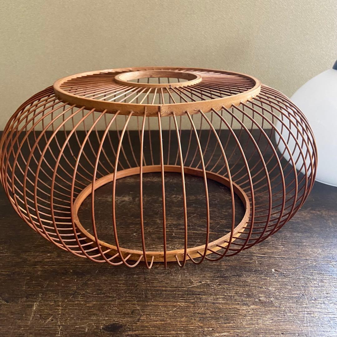 竹細工 天井照明 ペンダントライト 硝子シェード 和モダン 昭和レトロ