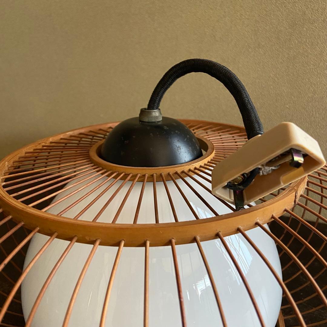 竹細工 天井照明 ペンダントライト 硝子シェード 和モダン 昭和レトロ