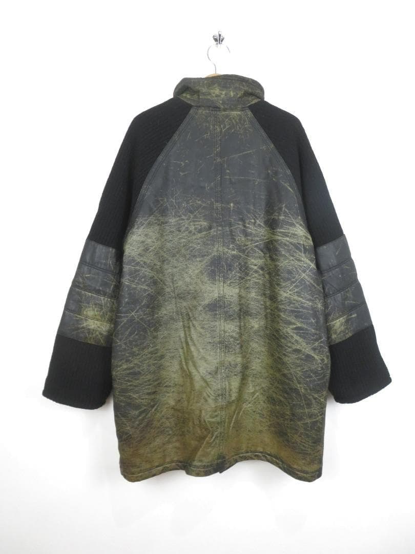 80s ヴェルサーチ イタリア製 ニット切り替え フェイクレザー ロングコート