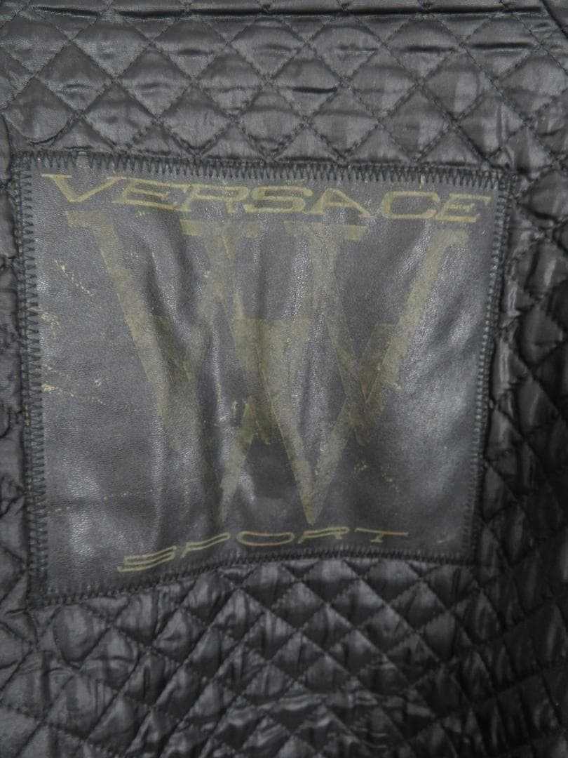 80s ヴェルサーチ イタリア製 ニット切り替え フェイクレザー ロングコート