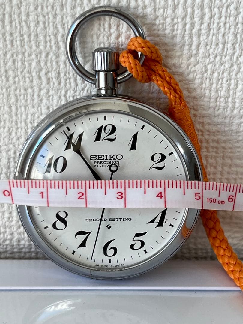 セイコー　鉄道懐中時計　機械式手巻き　3針61系　精度良好　朱色 下げ組紐 付き