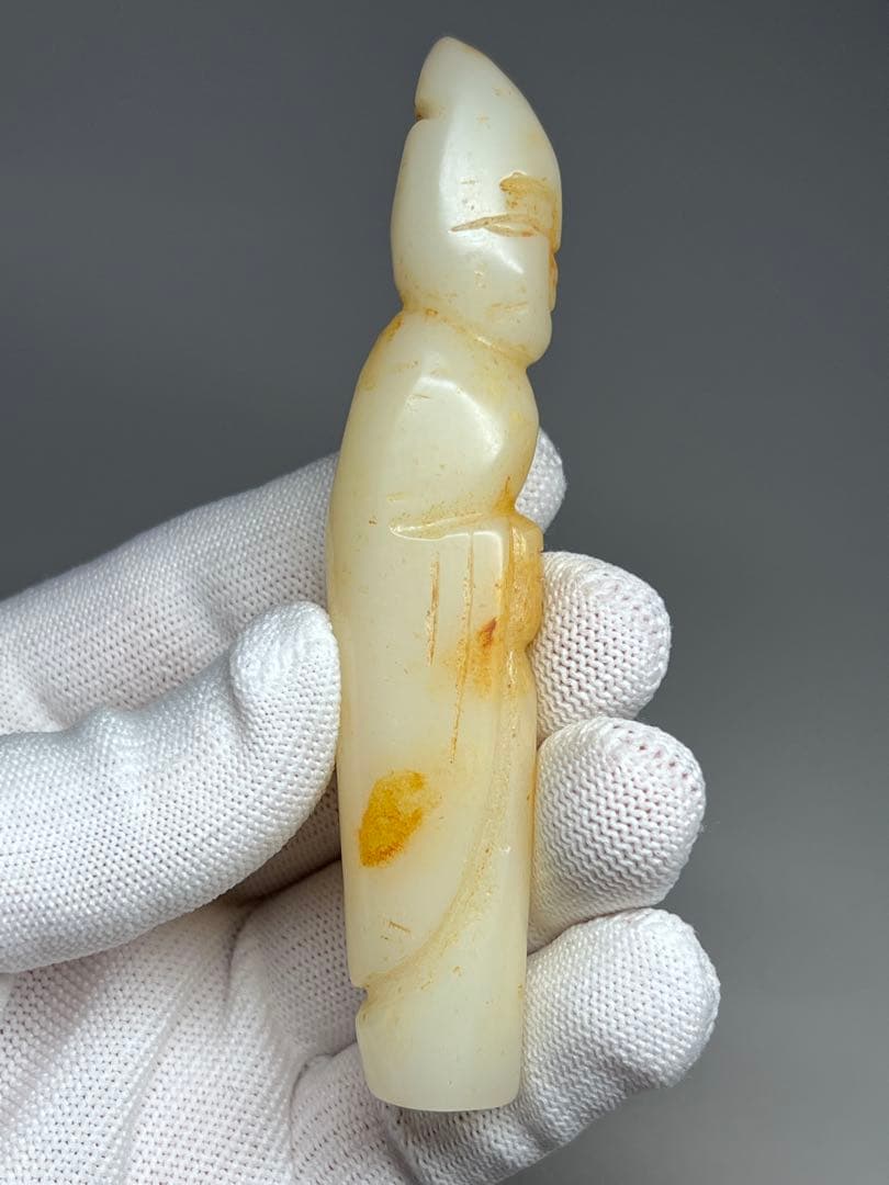 中国古美術 白玉 和田玉 雕刻玉人 根付 手彫 置物 時代 珍品旧蔵