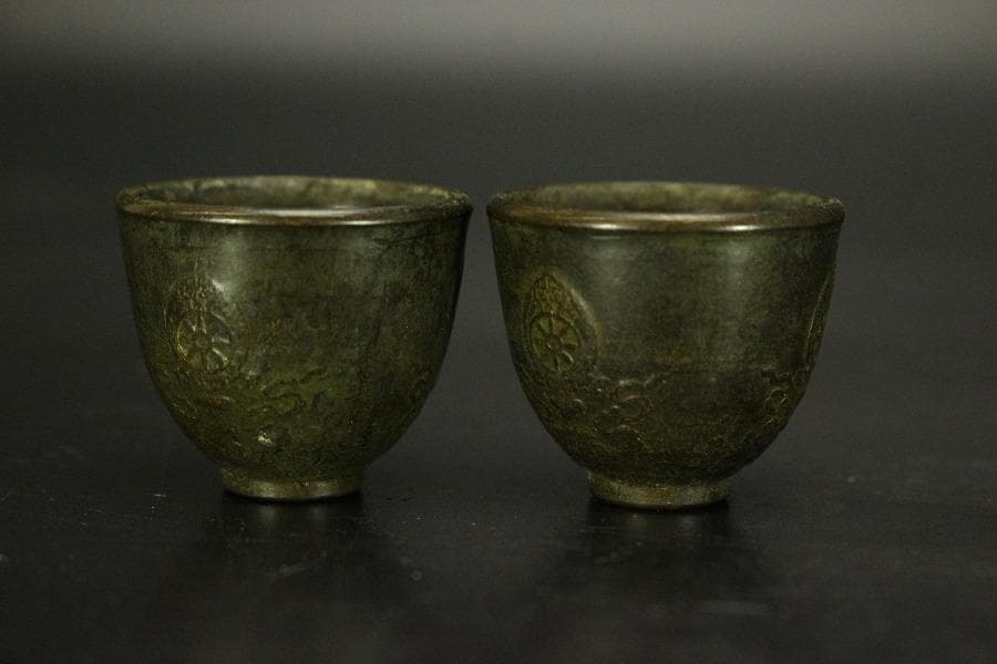 仏教美術 古銅 火炎紋 碗一対(ZE454)