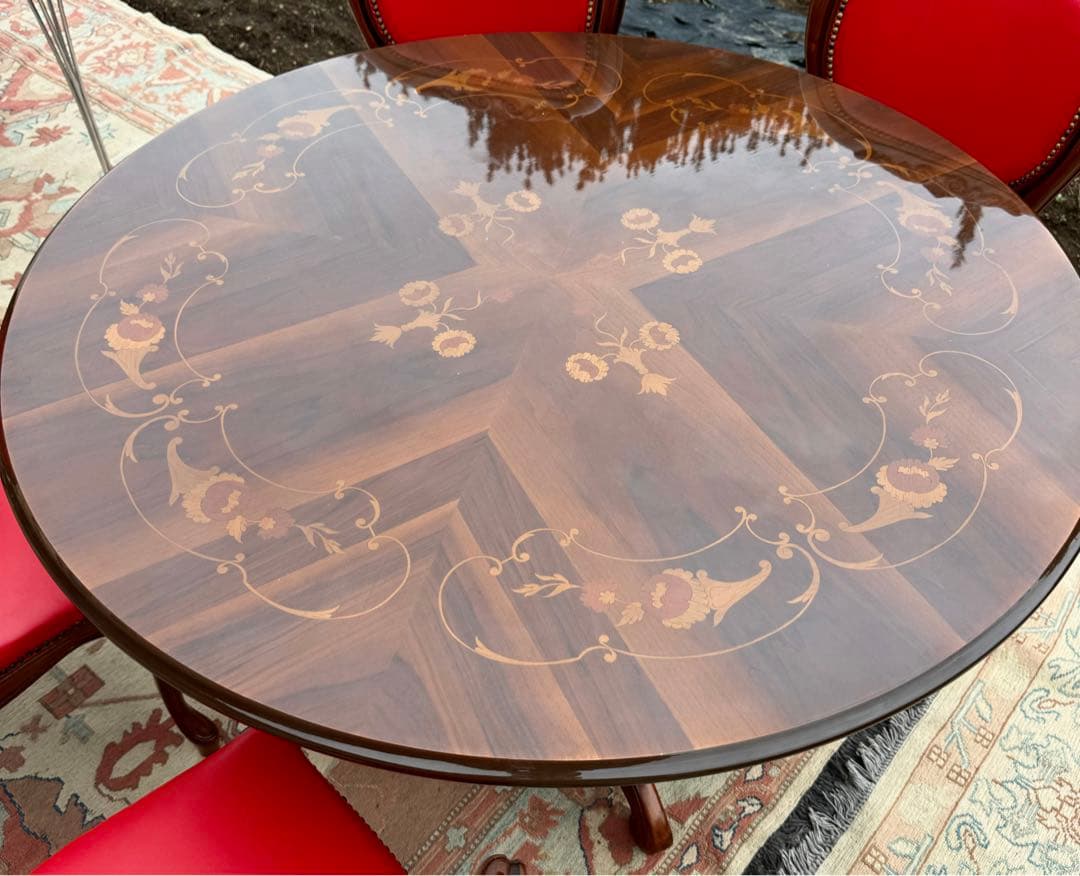 イタリア製 ロココ様式 ダイニング5点セット 象嵌 寄木細工 神戸まで直接引取