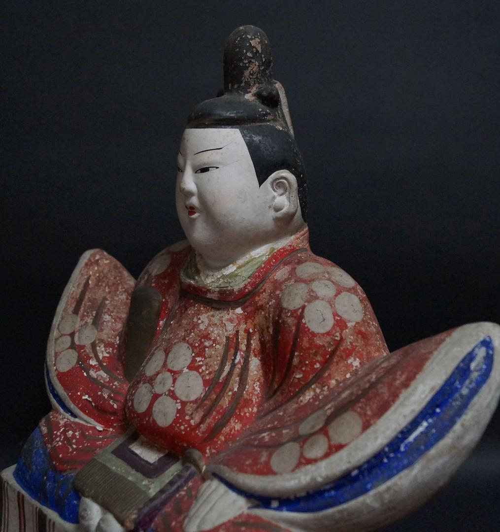 明治期 大型三次人形 天神（菅原道真）置物 光人形 粘土製歴史資料★重さ2.3㎏