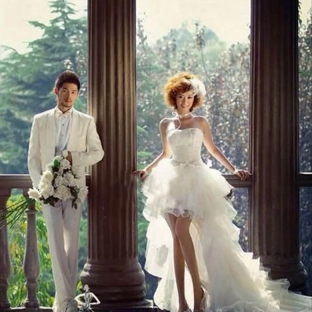 ウェディングドレス　ミニ　前短後長　フィッシュテール